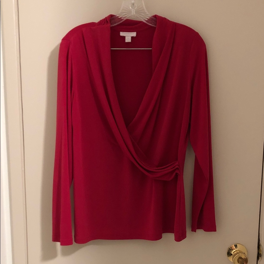 Charter Club Wrap-Front Long Sleeve Top in Crimson